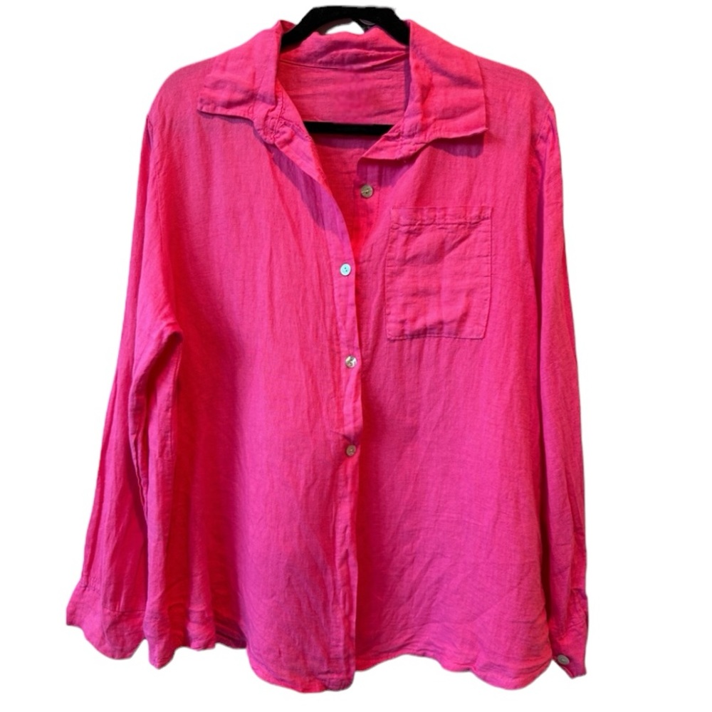 Women's Fuchsia Linen Long Sleeve button down top